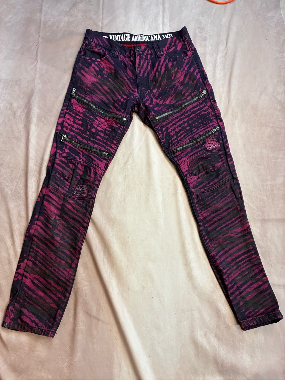 Vintage Americana Denim Outpost Moto Jeans Pink Tie Dye 36x32